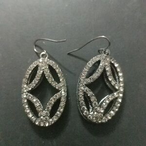 Gunmetal Black Rhinestone Oval Statement Earrings